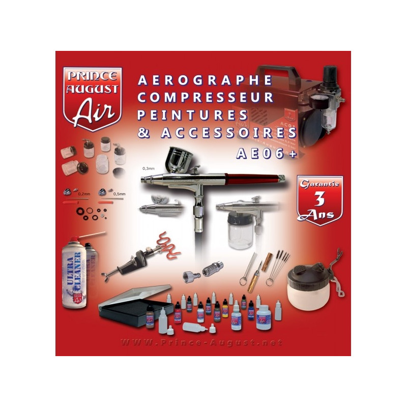 Coffret complet aéro double action compresseur peinture ultra polyvalent - PRINCE AUGUST AE06+