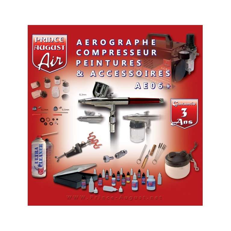 Coffret complet aéro double action compresseur peinture ultra polyvalent - PRINCE AUGUST AE06+