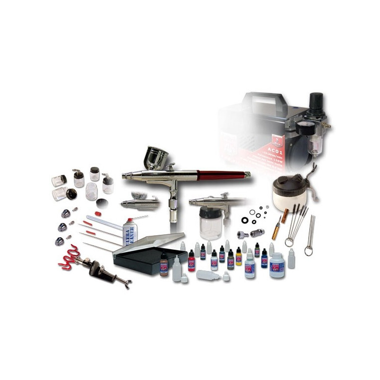 Coffret complet aéro double action compresseur peinture ultra polyvalent - PRINCE AUGUST AE06+