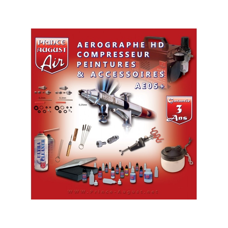 Coffret aéro HD double action compresseur peinture ultra polyvalent +UC01 - PRINCE AUGUST AE05+