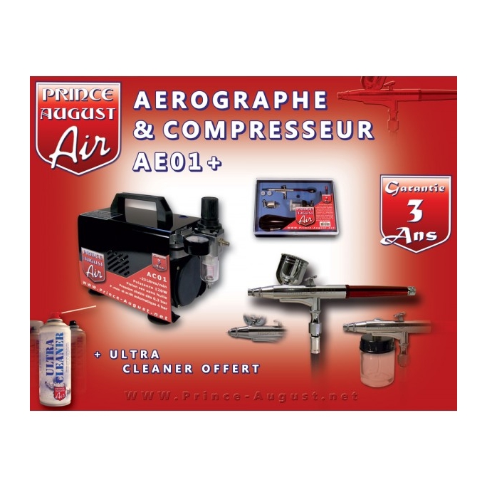 Coffret aéro double action, compresseur + Ultra Cleaner - PRINCE AUGUST AE01+
