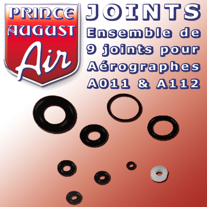 Set de 9 joints pour aérographes A112 / A011 - PRINCE AUGUST AA030 Set de 9 joints pour aérographes A112 / A011 - PRINCE AUGUST AA030
