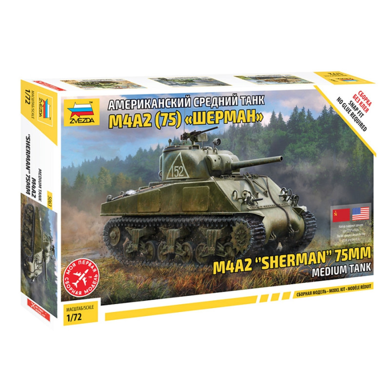 Char moyen M4A2 "Sherman" de 75 mm - Sans colle - ZVEZDA 5063 - 1/72