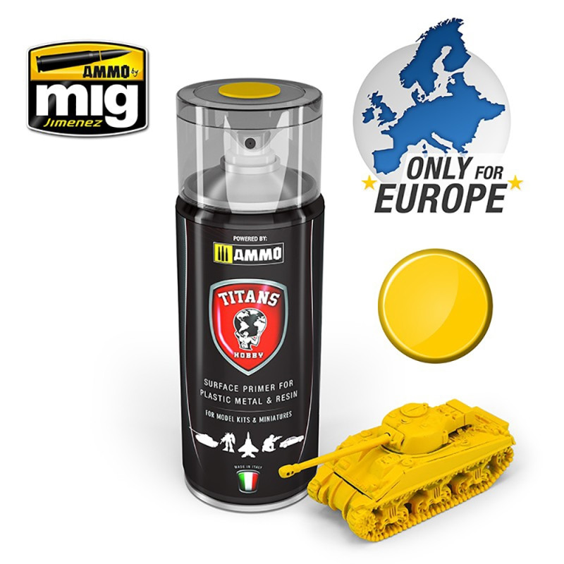 Spray Titans Hobby, Apprêt Jaune Impérial Mat 400ml - AMMO TTH104 Spray Titans Hobby, Apprêt Jaune Impérial Mat 400ml - AMMO TTH104