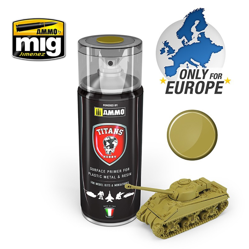 Spray Titans Hobby, Apprêt Jaune Desert Mat 400ml - AMMO TTH111 Spray Titans Hobby, Apprêt Jaune Desert Mat 400ml - AMMO TTH111