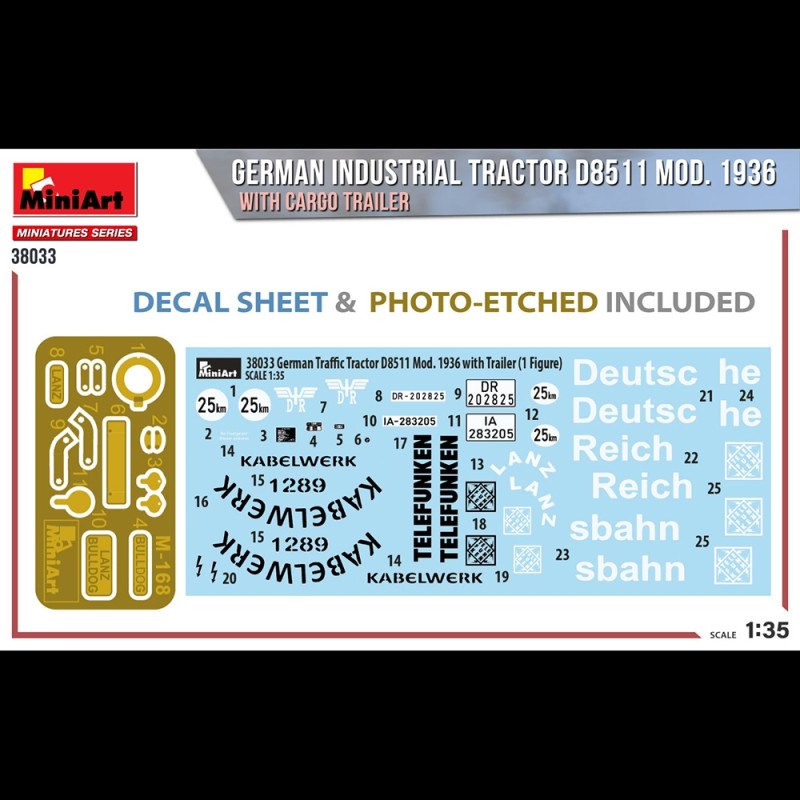 Tracteur industriel Allemand D8511, 1936 + Remorque - MINIART 38033 - 1/35