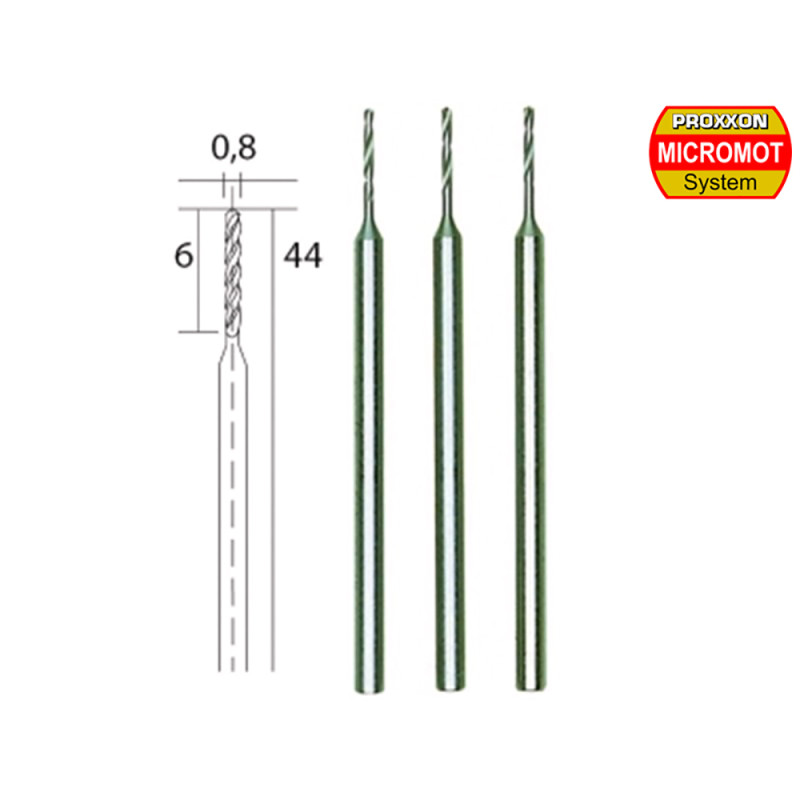 Forets HSS en acier "wolfram-vanadium", Ø 0.8 mm (x3) - PROXXON 28852 Forets HSS en acier "wolfram-vanadium", Ø 0.8 mm (x3) - PROXXON 28852