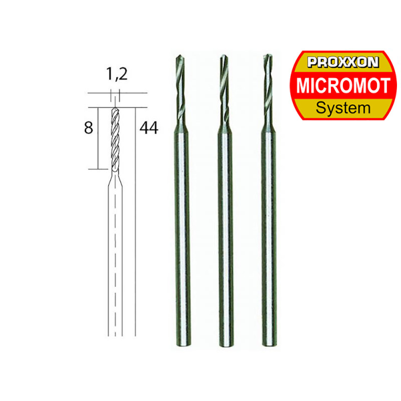 Forets HSS en acier "wolfram-vanadium", Ø 1.2 mm (x3) - PROXXON 28856 Forets HSS en acier "wolfram-vanadium", Ø 1.2 mm (x3) - PROXXON 28856