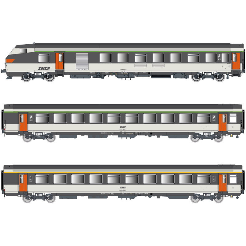 Rame réversible 3 voitures corail Vu + VTu, logo encadré, Sncf, Ep IV - Lsmodels 41250DC- HO 1/87 Rame réversible 3 voitures corail Vu + VTu, logo encadré, Sncf, Ep IV - Lsmodels 41250DC- HO 1/87