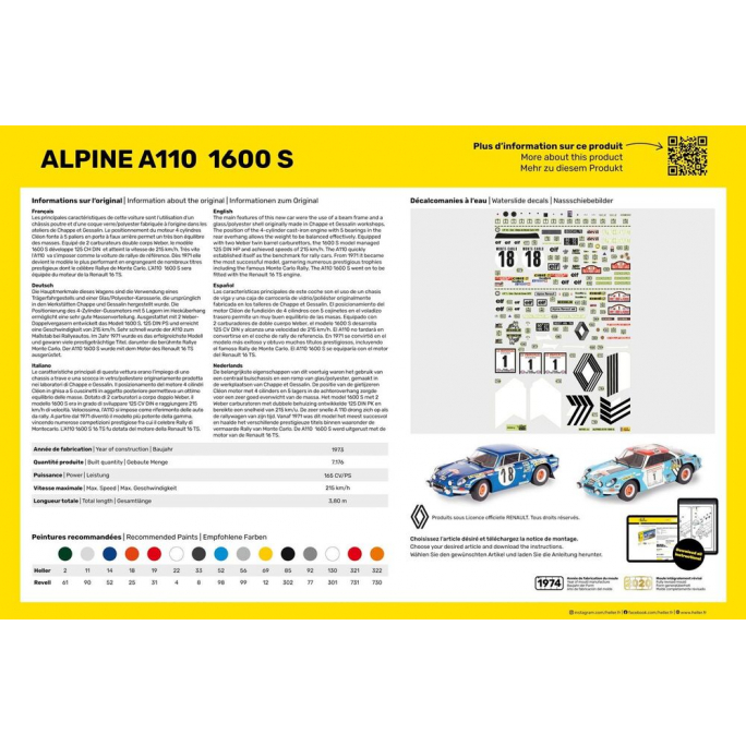 Alpine Renault A110 1600S 1971/1973 - HELLER 80745 - 1/24