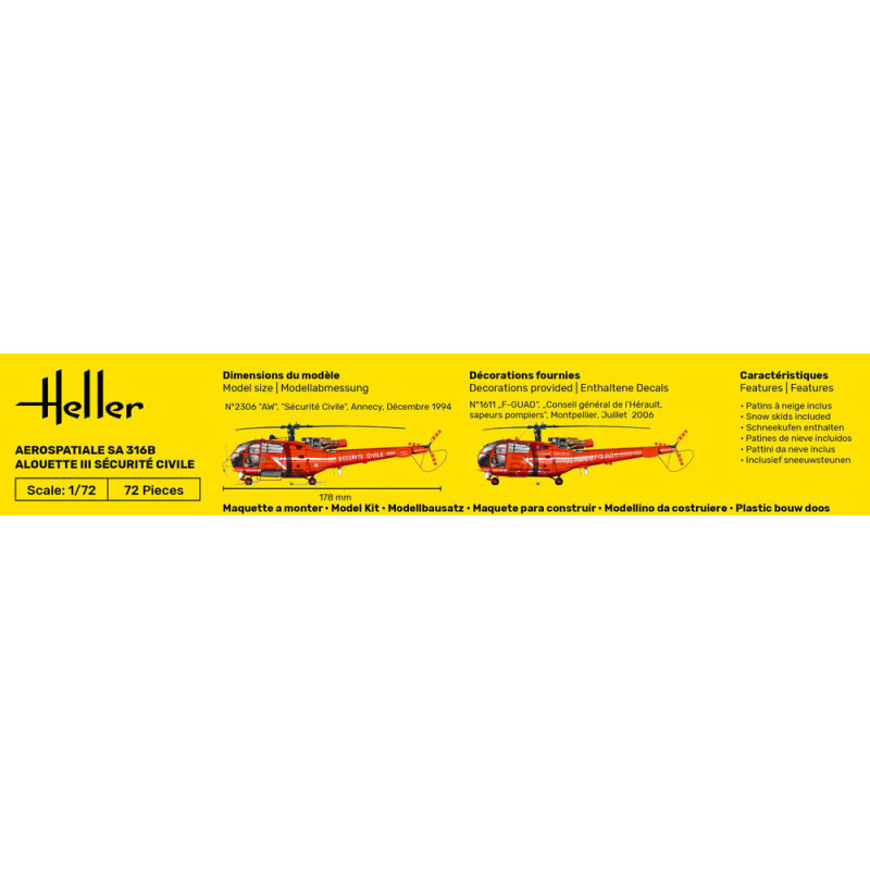 Hélicoptère Alouette 3 SA 316B Sécurité Civile - HELLER 80289 - 1/72