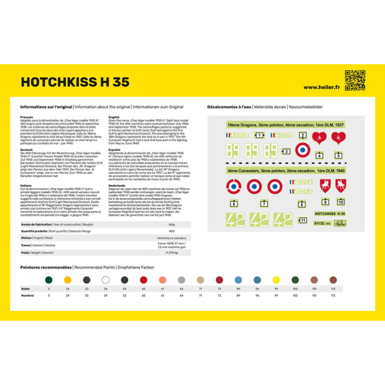 Char, Tank Hotchkiss H35 - HELLER 81132 - 1/35