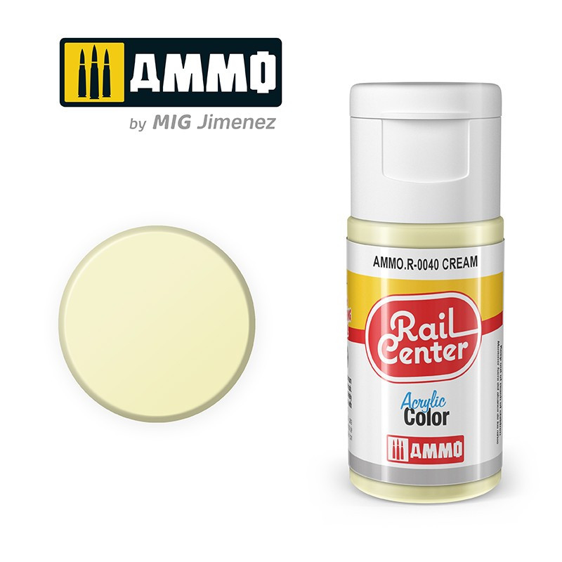 Peinture crème voiture, acrylique, 15 ml, gamme Rail Center - AMMO R-0040 Peinture crème voiture, acrylique, 15 ml, gamme Rail Center - AMMO R-0040