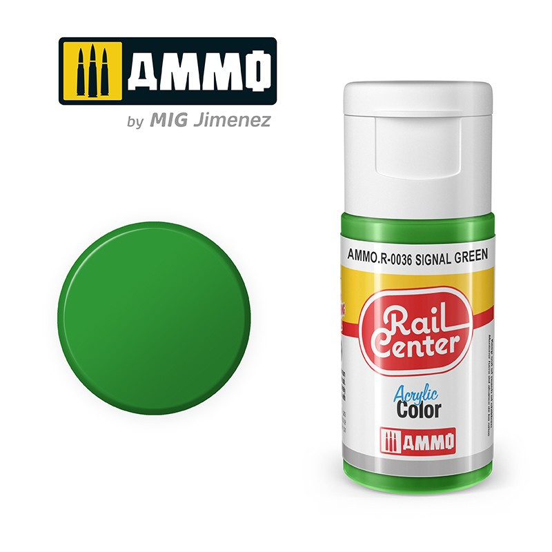 Peinture vert signal, acrylique, 15 ml, gamme Rail Center - AMMO R-0036 Peinture vert signal, acrylique, 15 ml, gamme Rail Center - AMMO R-0036