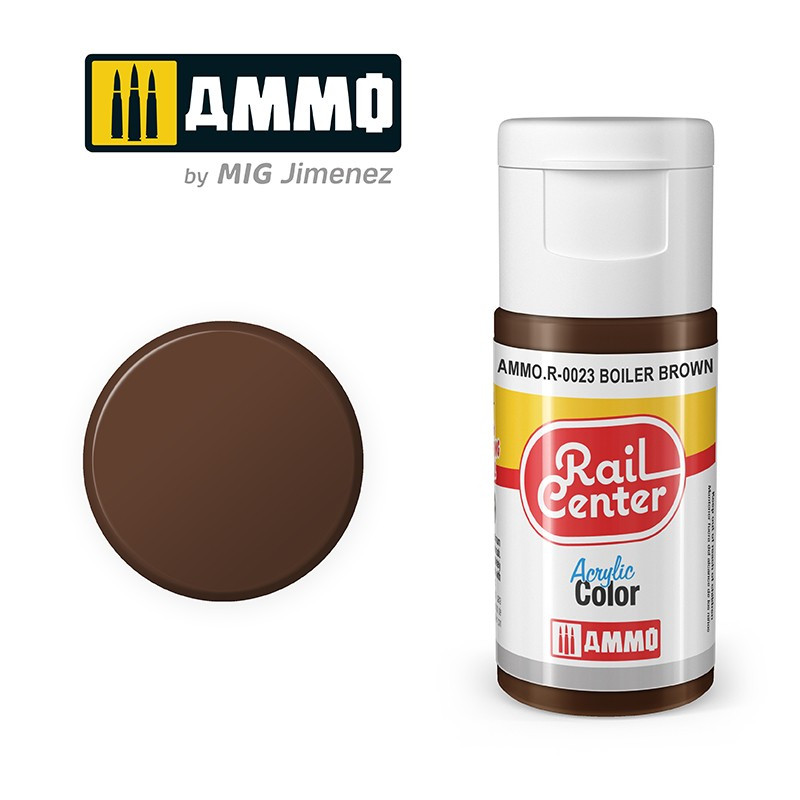 Peinture marron chaudière, acrylique, 15 ml, gamme Rail Center - AMMO R-0023 Peinture marron chaudière, acrylique, 15 ml, gamme Rail Center - AMMO R-0023