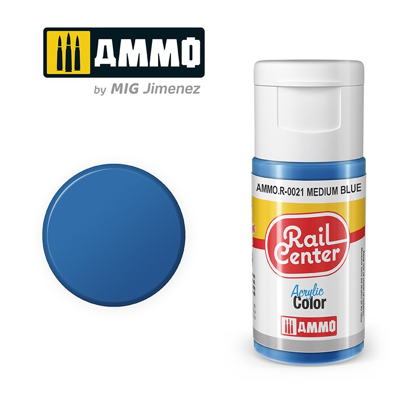 Peinture bleu moyen, acrylique, 15 ml, gamme Rail Center - AMMO R-0021 Peinture bleu moyen, acrylique, 15 ml, gamme Rail Center - AMMO R-0021