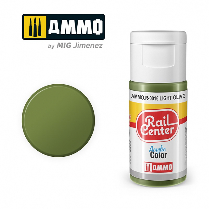 Peinture vert olive clair, acrylique, 15 ml, gamme Rail Center - AMMO R-0016