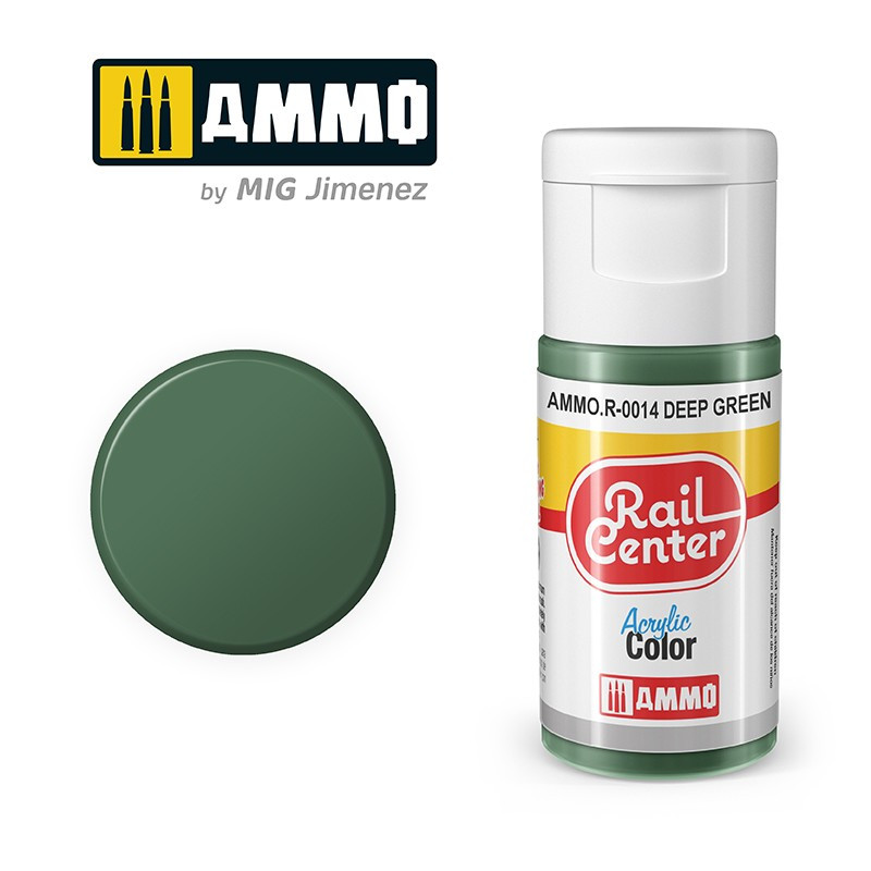 Peinture vert foncé voiture, acrylique, 15 ml, gamme Rail Center - AMMO R-0014 Peinture vert foncé voiture, acrylique, 15 ml, gamme Rail Center - AMMO R-0014