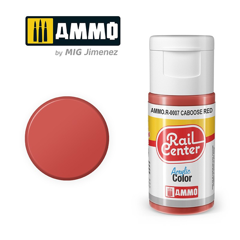 Peinture rouge caboose US, acrylique, 15 ml, gamme Rail Center - AMMO R-0007 Peinture rouge caboose US, acrylique, 15 ml, gamme Rail Center - AMMO R-0007