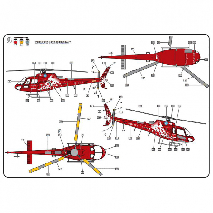Hélicoptère Ecureuil H125 (AS 350 B3) AIR ZERMATT - HELLER 80490 - 1/48