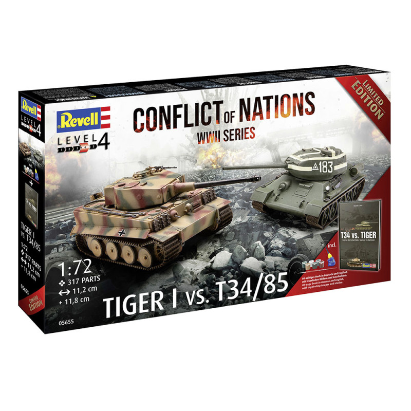 Coffret Chars : Tiger I VS. T34/85 - Edition Limitée - Série Conflict of Nations WWII - REVELL 05655 - 1/72