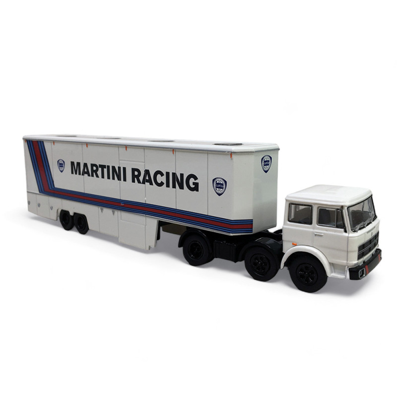 Camion Fiat 691 T "Lancia Martini Racing", Blanc à bandes bleues et rouges - Brekina 58577 - 1/87