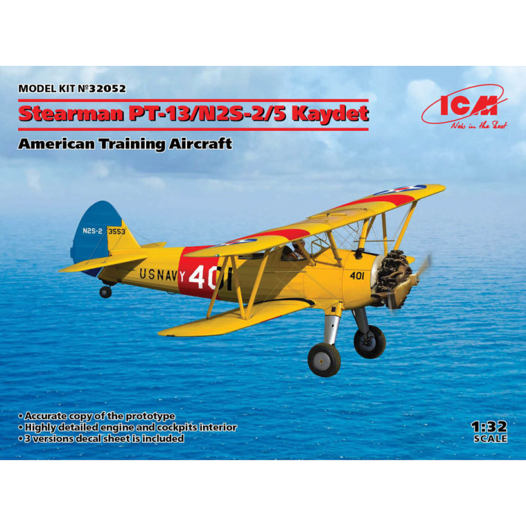 Stearman PT-13/N2S-2/5 Kaydet, avion d'entraînement américain - ICM 32052 - 1/32
