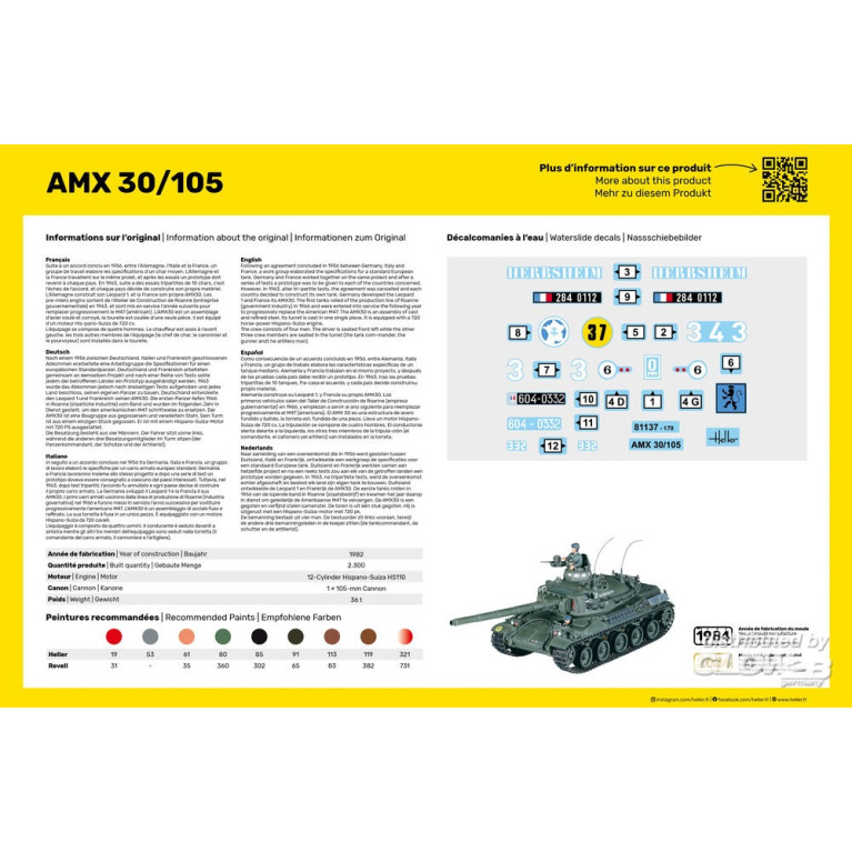 Char AMX 30 / 105, 2 décorations française - HELLER 81137