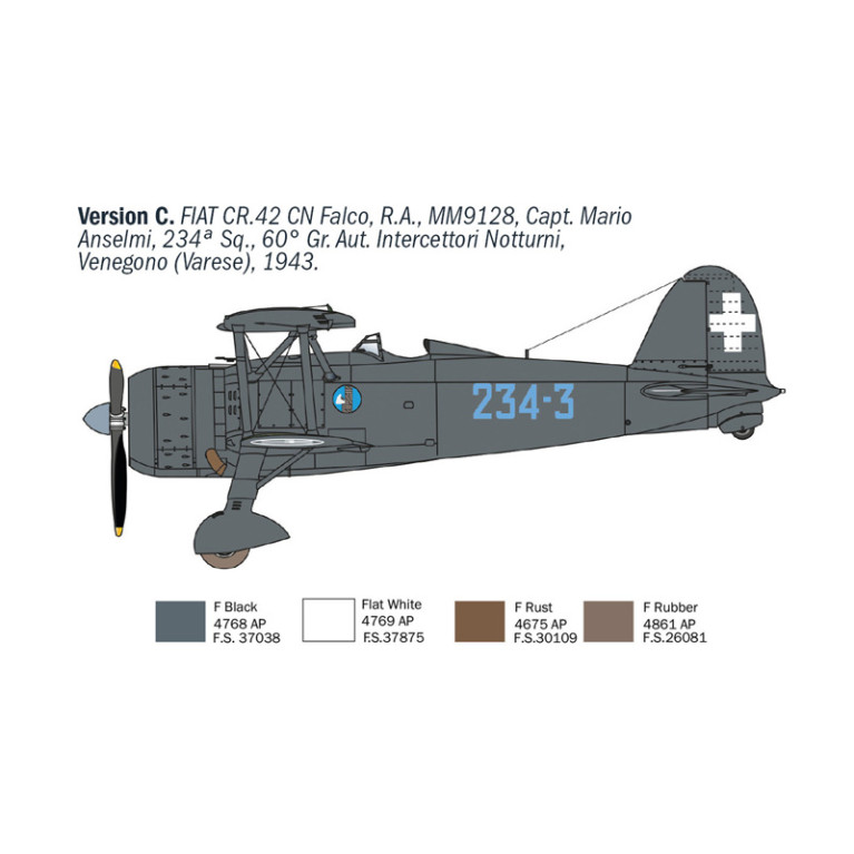 Avion FIAT CR.42 CN Falco night fighter 5 versions - ITALERI 1485