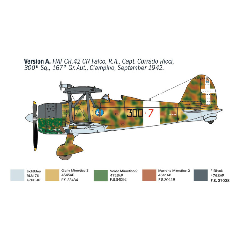 Avion FIAT CR.42 CN Falco night fighter 5 versions - ITALERI 1485