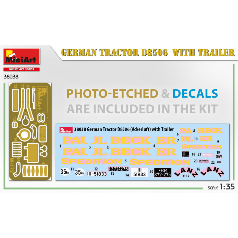 Tracteur allemand D8506 avec remorque 2 versions - MiniArt 38038