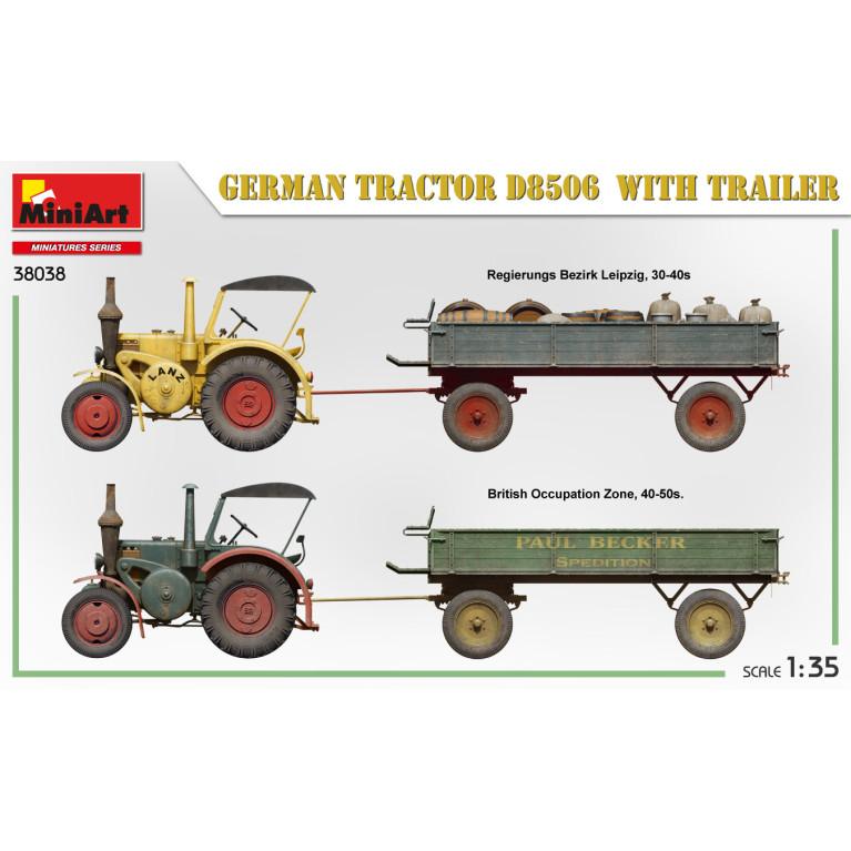 Tracteur allemand D8506 avec remorque 2 versions - MiniArt 38038