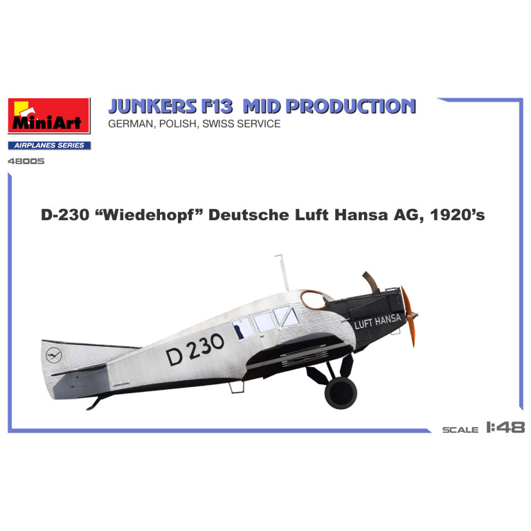Avion Junkers F13 mid production Service allemand,  polonais et suisse 3 versions - MiniArt 48005
