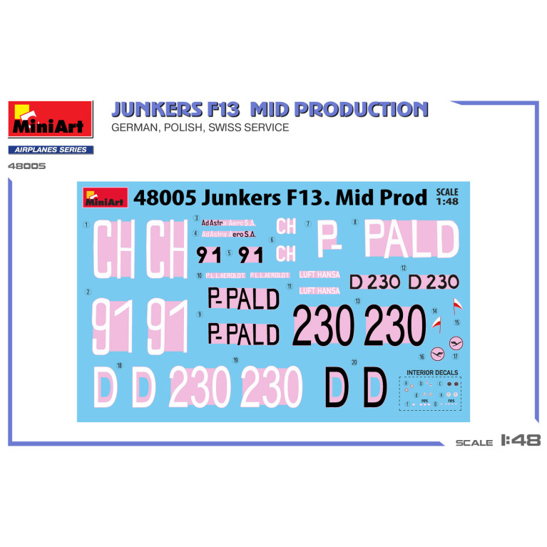 Avion Junkers F13 mid production Service allemand,  polonais et suisse 3 versions - MiniArt 48005