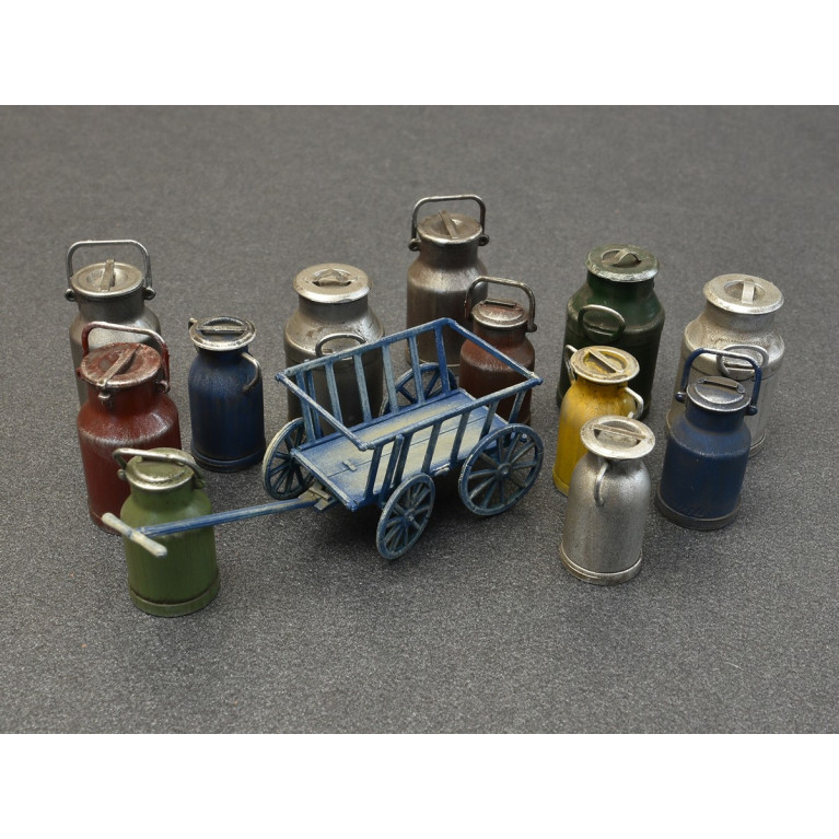 Bidons de lait avec petit chariot - MiniArt 35580