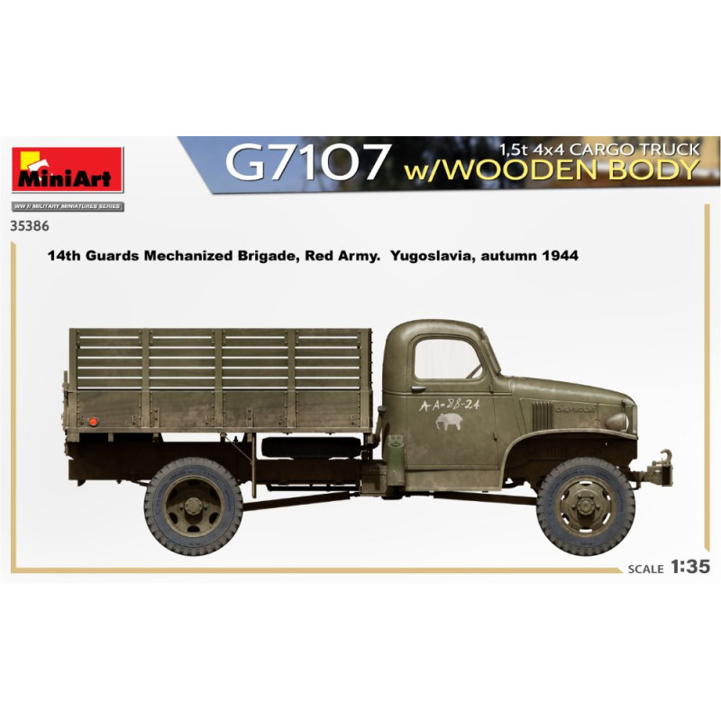 G7107 Camion cargo 1.5 t 4x4 avec carrosserie en bois, 5 versions - MiniArt 35386 - 1/35
