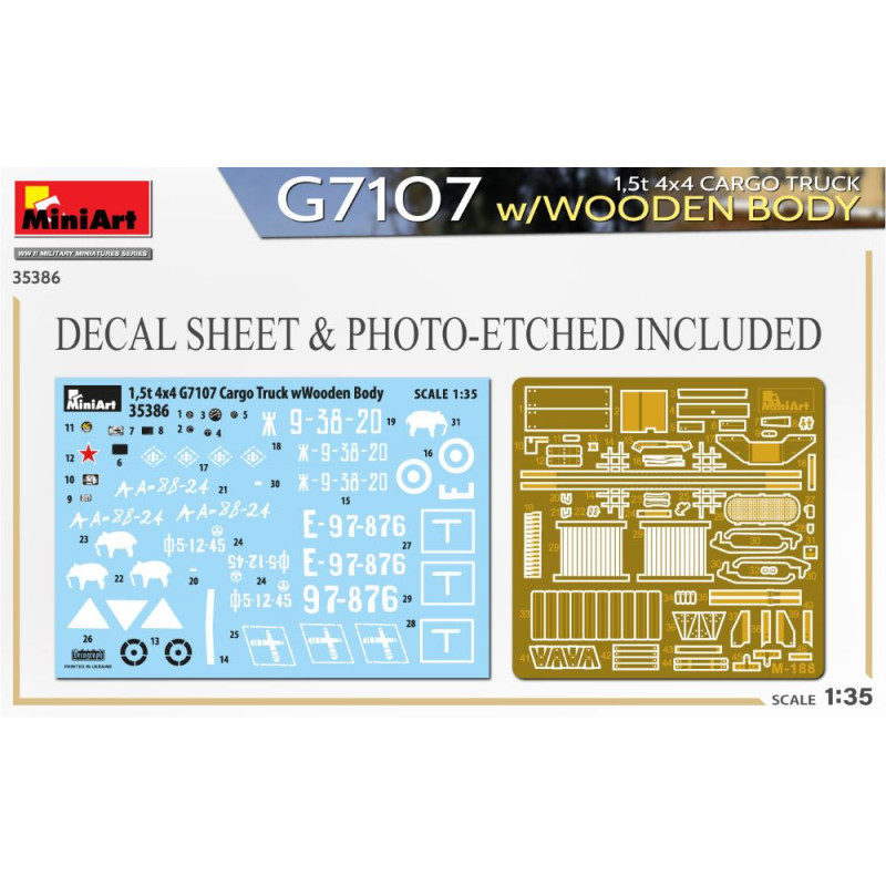 G7107 Camion cargo 1.5 t 4x4 avec carrosserie en bois, 5 versions - MiniArt 35386 - 1/35