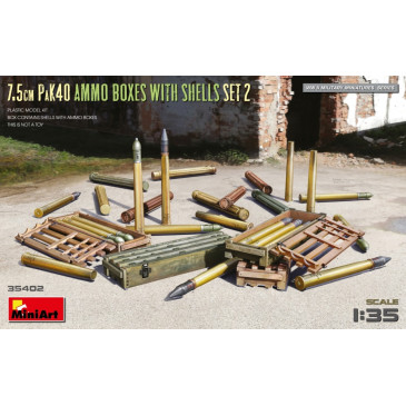 Boîtes de munitions 7.5 cm PaK40 avec étuis, Lot de 2 - MiniArt 35402 - 1/35
