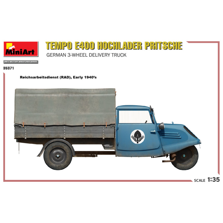 Tempo E400 Hochlader Pritsche. Camion de livraison allemand à 3 roues, 4 versions - MiniArt 35371 - 1/35