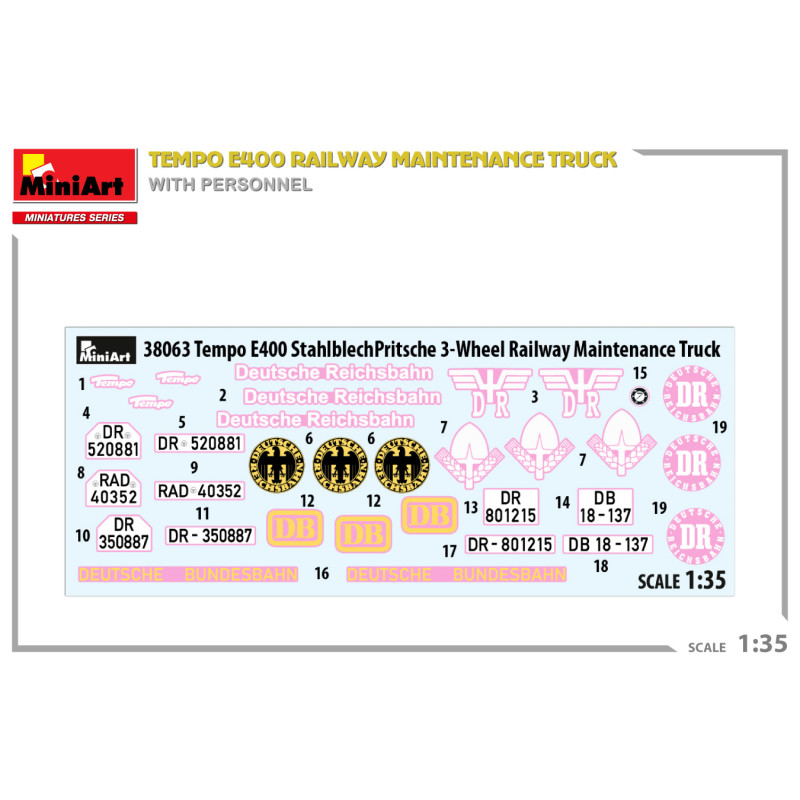 Tempo E400 Camion de maintenance ferroviaire, 4 figurines - MiniArt 38063 - 1/35