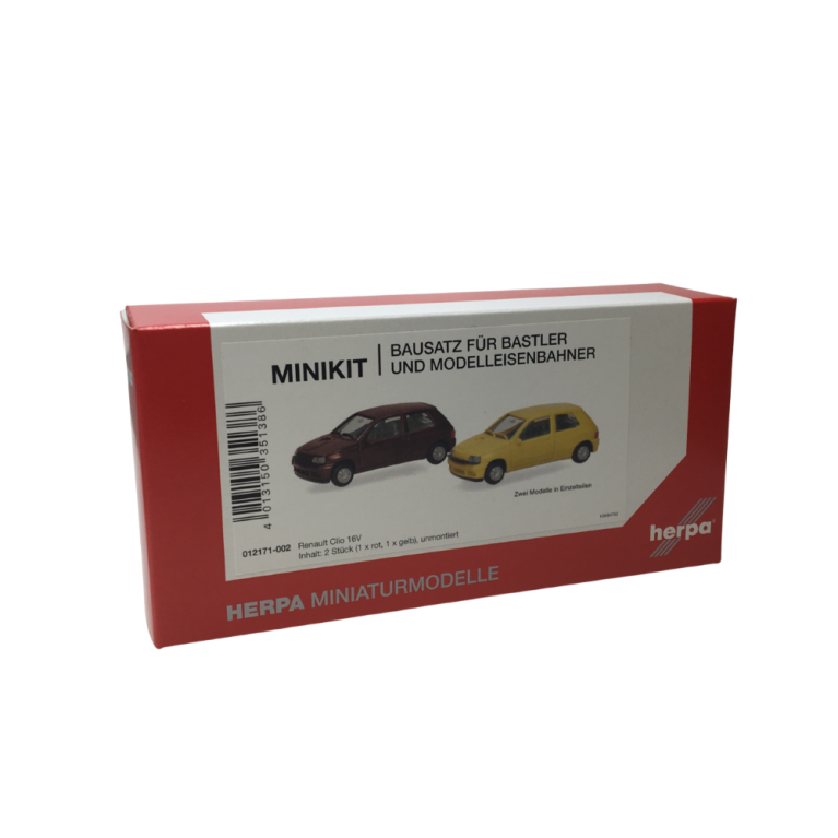 MiniKit Renault Clio 16V, jaune/rouge, 1991 - HERPA 012171-002 - HO 1/87