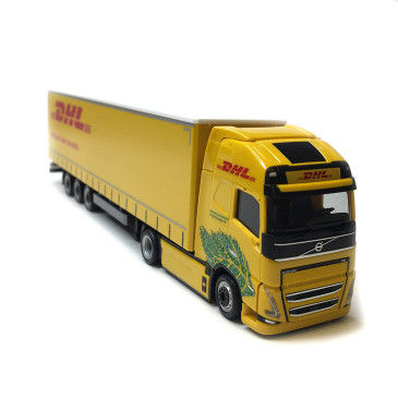 Semi-remorque à rideaux coulissants électrique Volvo FH GL XL Lowliner, DHL - HERPA 318952 - HO 1/87