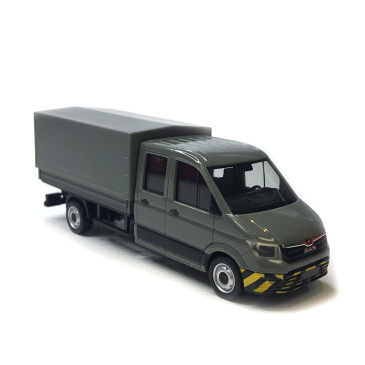 MAN TGE double cabine avec plateforme, gris - HERPA 098328 - HO 1/87