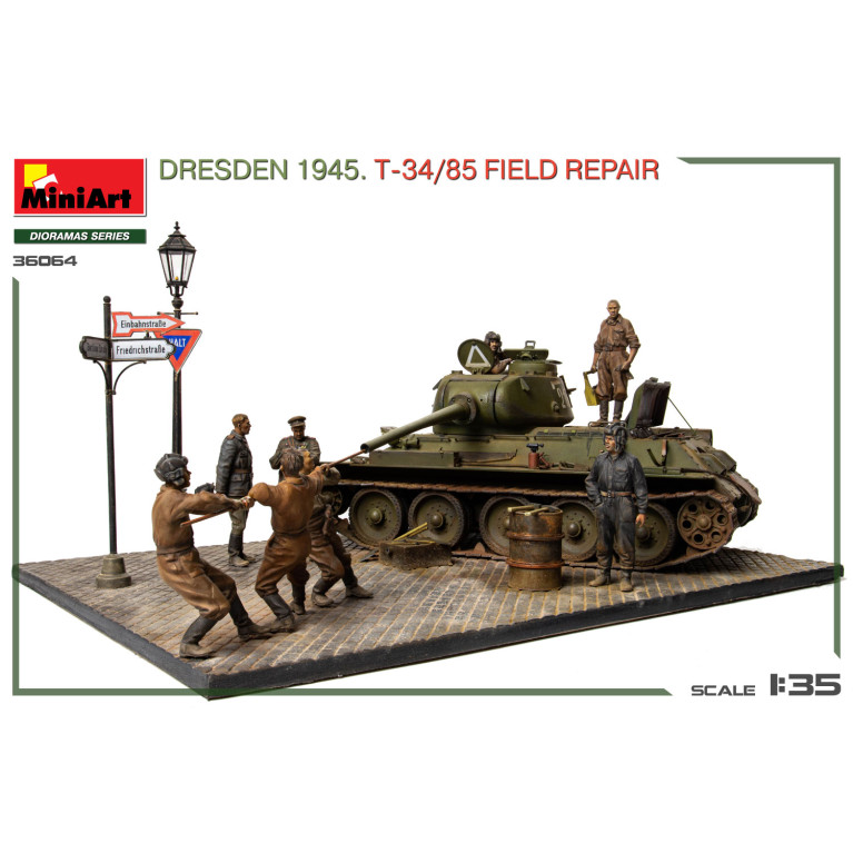 Dresde 1945,  réparation d'un T-34/85, big set - MiniArt 36064 - 1/35