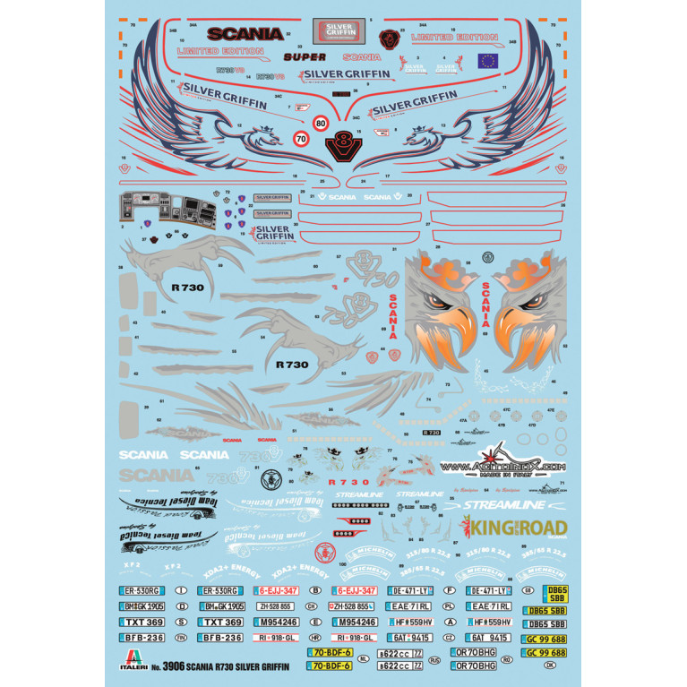 SCANIA R730 V8 Streamline, silver griffin - ITALERI 3906 - 1/24