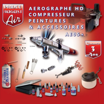 Coffret complet aérographe et compresseur - Prince August AE05+