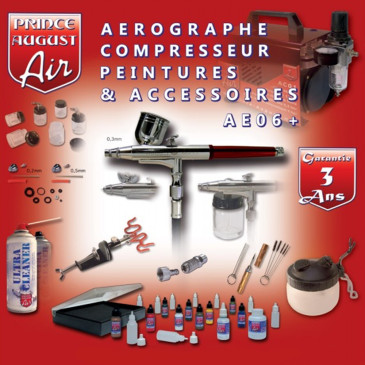 Coffret complet aérographe et compresseur - Prince August AE06+