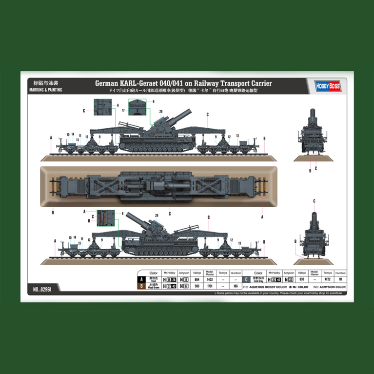 Train German Karl-Geraet 040/041 on Railway Transport Carrier - 1/72 - HOBBYBOSS 82961