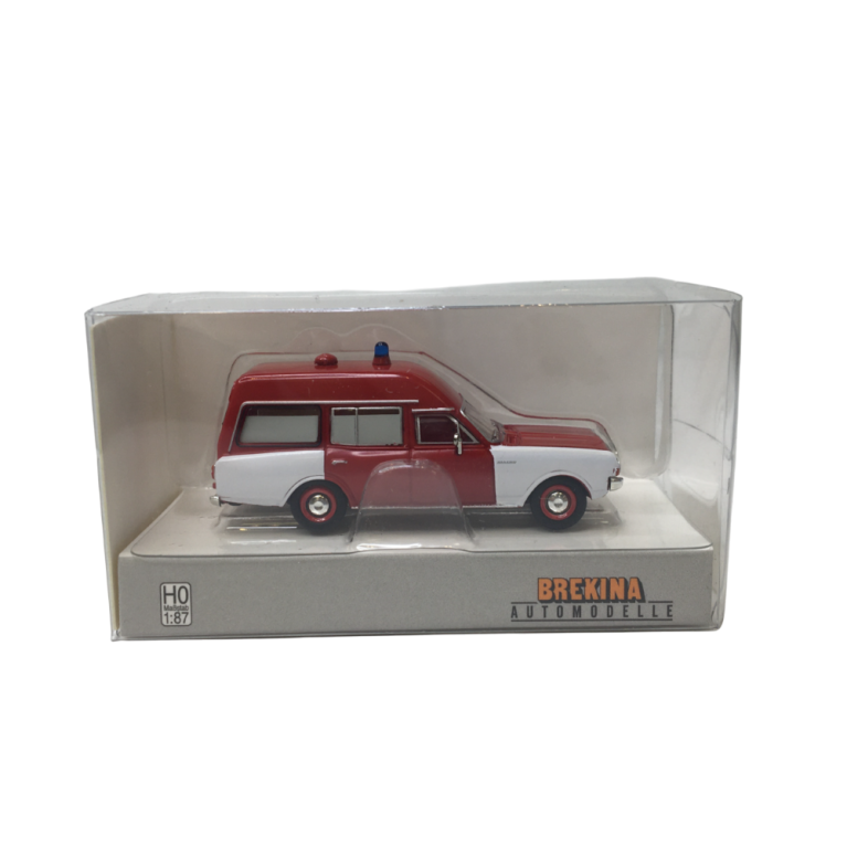 Opel Rekord C, Ambulance pompiers, rouge, 1968 - BREKINA 20675 - HO 1/87