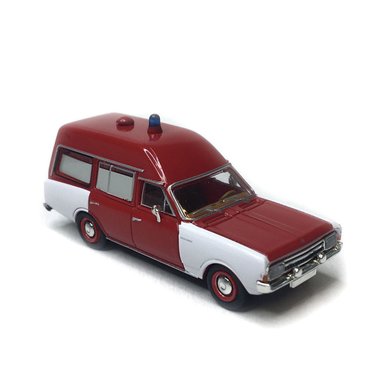 Opel Rekord C, Ambulance pompiers, rouge, 1968 - BREKINA 20675 - HO 1/87